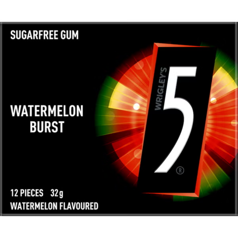 5 GUM WATERMELON BURST Sugarfree Chewing Gum 32 g (10 Per Outer)