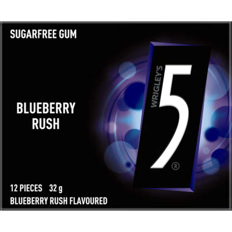 5 GUM BLUEBERRY Sugarfree Chewing Gum 32 g (10 Per Outer)