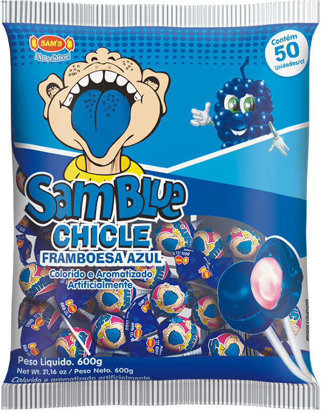 Samblue Blue Mouth Painter Lollipops Bubble Gum Bag 600g (26 Per Outer))
