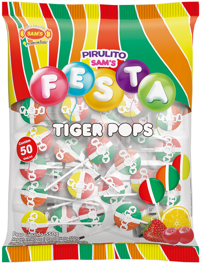 Pirulito Sam’s Festa Tiger Pops (22 Per Outer)