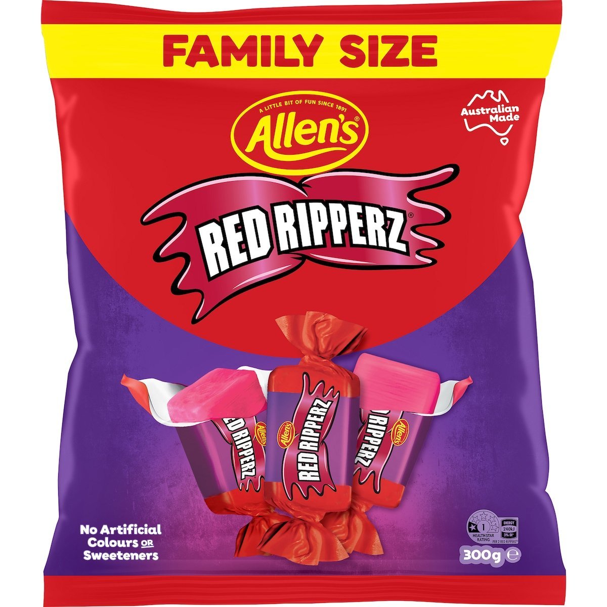Allens Red Ripperz Family Size 300g (14 Per Outer)