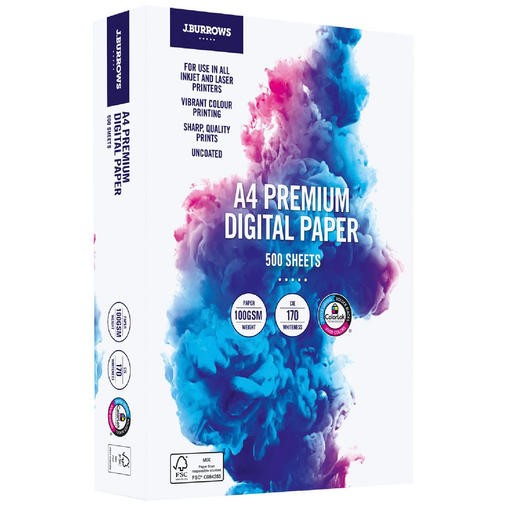 J.Burrows Premium 100gsm A4 Digital Copy Paper 500 Sheets (4 Per Outer)