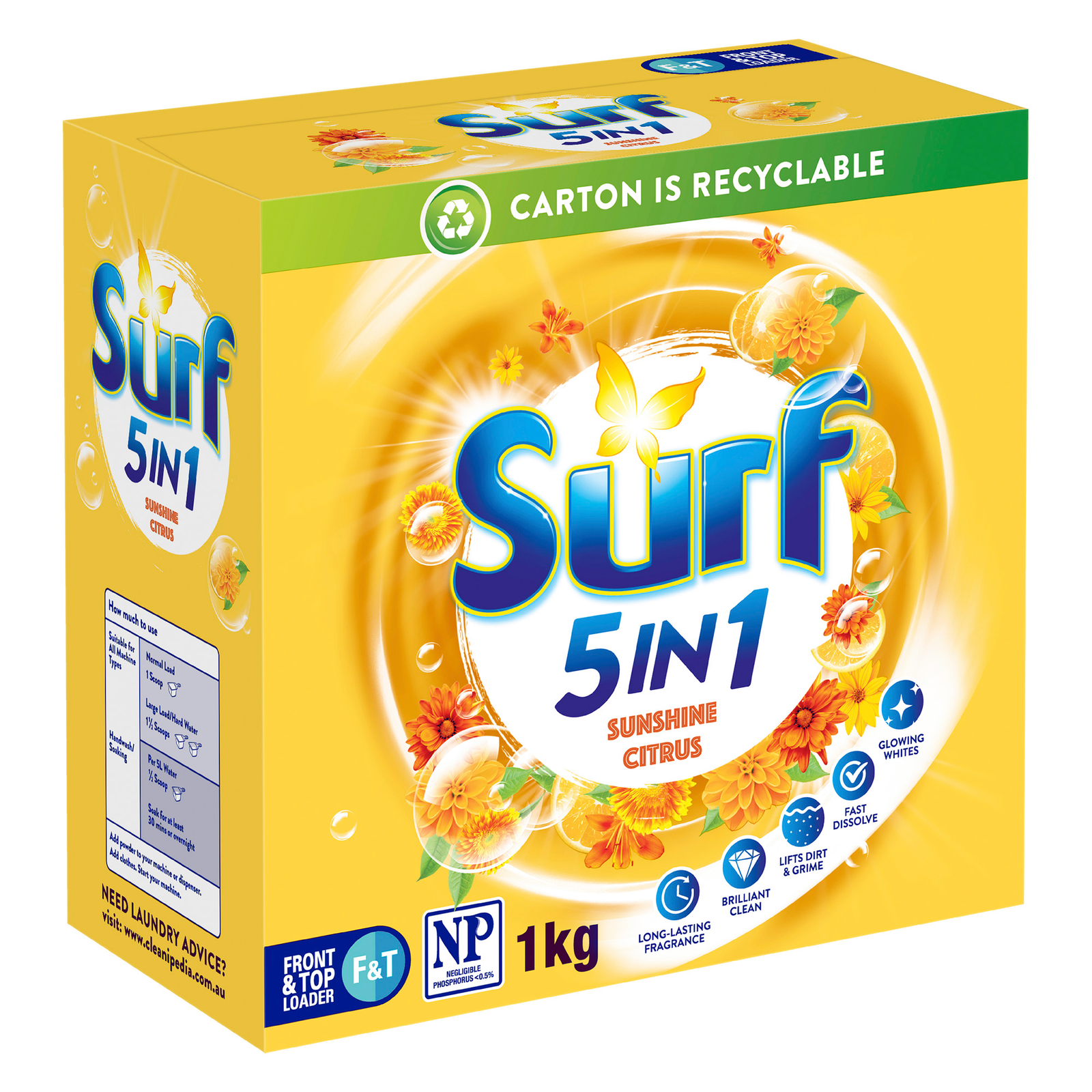 Surf 5 in 1 Sunshine Citrus Laundry Powder 1kg (12 Per Outer)