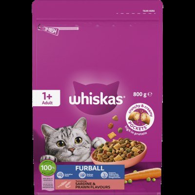 WHISKAS FURBALL SARDINE & PRAWN 800g