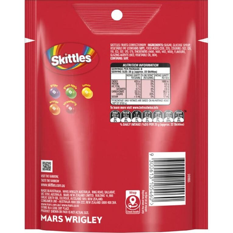 SKITTLES FRUITS LARGE BAG 200g