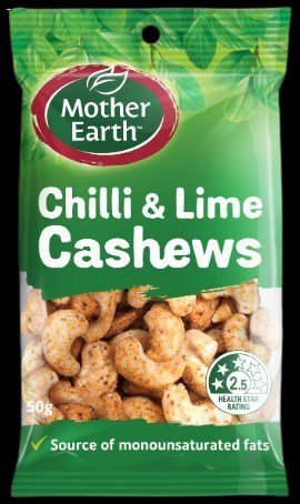 MOTHER EARTH CHILLI & LIME CASHEWS 50g 12units