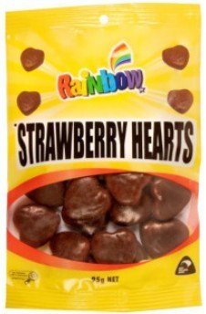 RAINBOW STRAWBERRY CHOC HEARTS 95G 20units